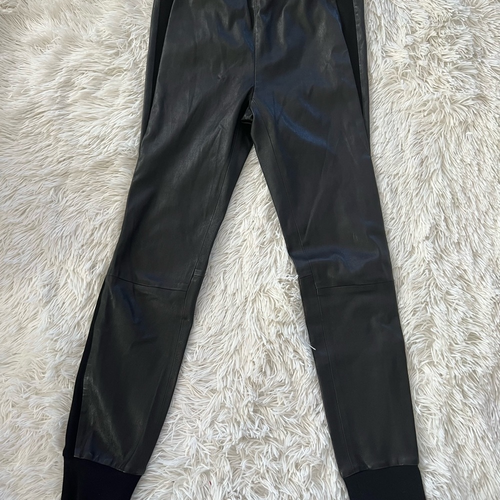 VINCE Knit Cuff Leather Stretch Leggings Pants - Size S - Picture 4 of 8